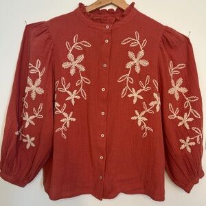 Monsoon Rust Floral Embroidered Blouse